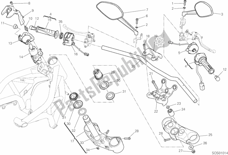 Todas as partes de Guiador E Controles do Ducati Monster 821 Stealth USA 2020
